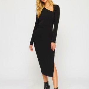 Body can black dress with diagonal neckline long sleeve